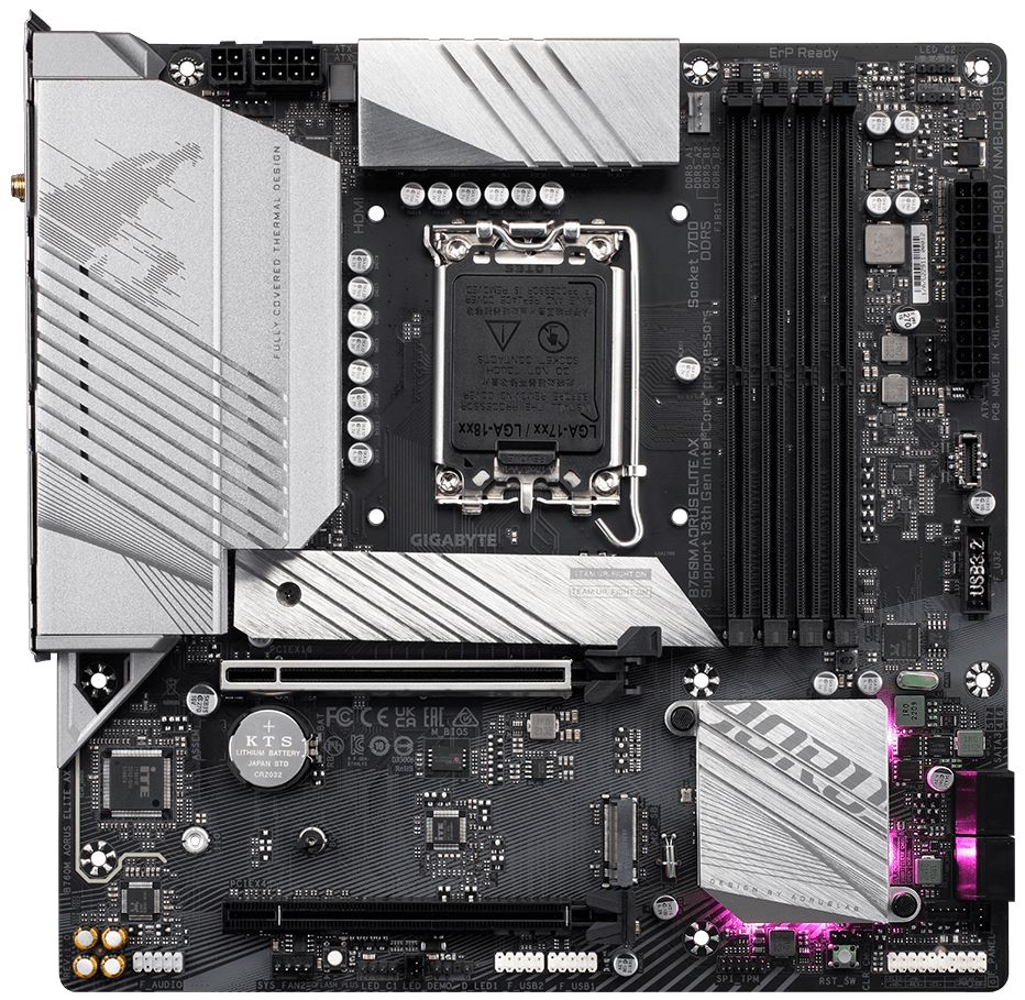 GIGABYTE B760M AORUS ELITE AX / Intel B760 / LGA1700 / 4x DDR5  / 2x M.2 / DP / HDMI / USB-C / WiFi / mATX